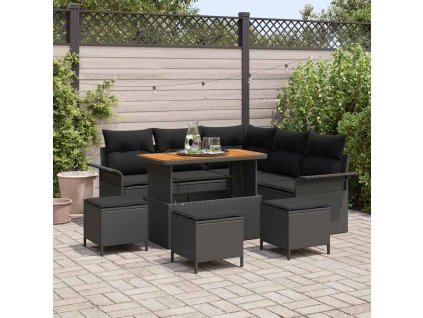 Súprava záhradných pohoviek s vankúšom 9 pcs Čierna polyratan 3362139