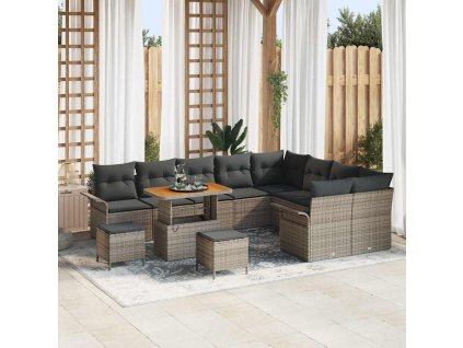 Súprava záhradných pohoviek s vankúšom 12 pcs Sivá polyratan 3362178