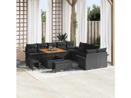 Súprava záhradných pohoviek s vankúšom 13 pcs Čierna polyratan 3362184