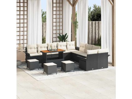 Súprava záhradných pohoviek s vankúšom 14 pcs Čierna polyratan 3362200