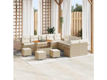 Súprava záhradných pohoviek s vankúšom 14 pcs Béžová polyratan 3362201