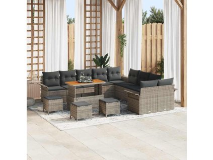 Súprava záhradných pohoviek 14 pcs Sivá polyratan 3362203