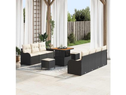 Súprava záhradných pohoviek s vankúšom 10 pcs Čierna polyratan 3362225