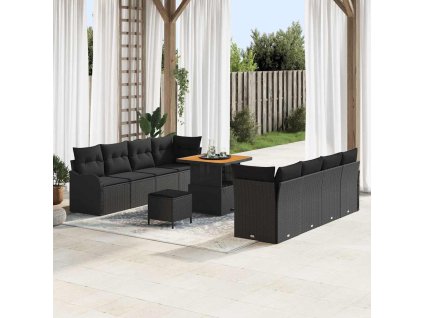 Súprava záhradných pohoviek s vankúšom 11 pcs Čierna polyratan 3362234