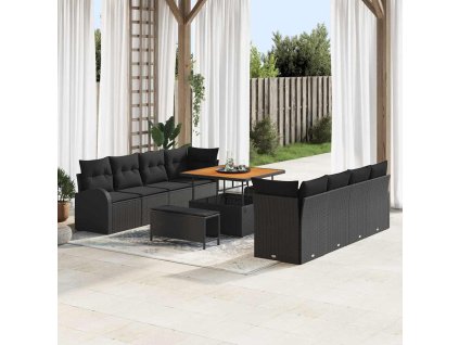 Súprava záhradných pohoviek s vankúšom 11 pcs Čierna Poly ratan 3362374