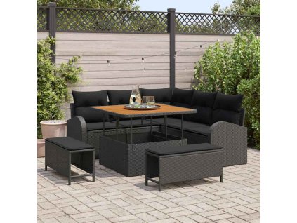 Súprava záhradných pohoviek s vankúšom 8 pcs Čierna Poly ratan 3362384
