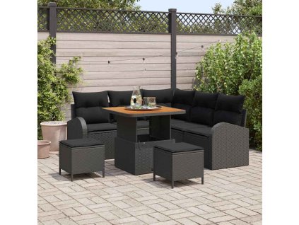 Súprava záhradných pohoviek s vankúšom 8 pcs Čierna polyratan 3362389