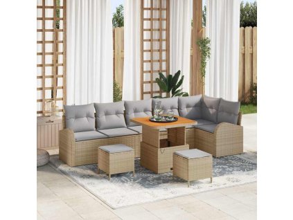 Súprava záhradných pohoviek s vankúšom 9 pcs Béžová Poly ratan 3362412