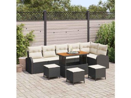 Súprava záhradných pohoviek s vankúšom 10 pcs Čierna Poly ratan 3362420