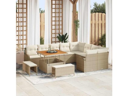 Súprava záhradných pohoviek s vankúšom 12 pcs Béžová Poly ratan 3362426