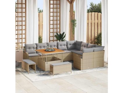 Súprava záhradných pohoviek s vankúšom 12 pcs Béžová Poly ratan 3362427