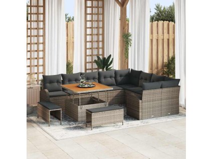 Súprava záhradných pohoviek s vankúšom 12 pcs Sivá Poly ratan 3362428