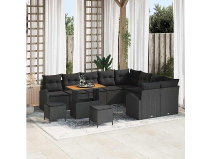 Súprava záhradných pohoviek s vankúšom 12 pcs Čierna Poly ratan 3362434