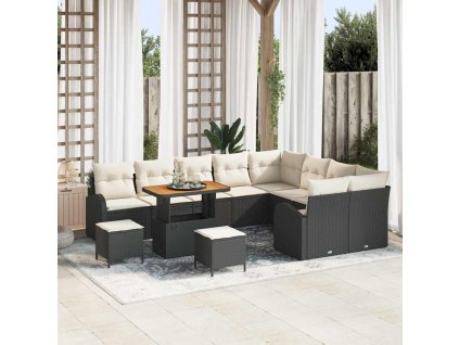 Súprava záhradných pohoviek s vankúšom 12 pcs Čierna Poly ratan 3362435