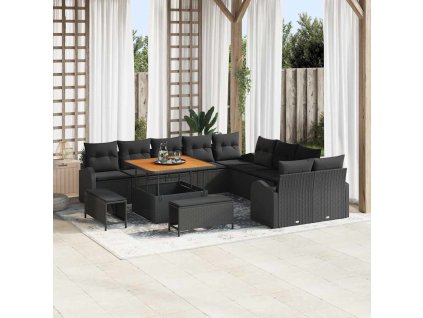Súprava záhradných pohoviek s vankúšom 13 pcs Čierna Poly ratan 3362444