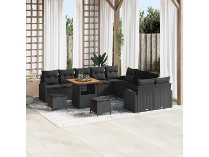 Súprava záhradných pohoviek s vankúšom 13 pcs Čierna Poly ratan 3362449
