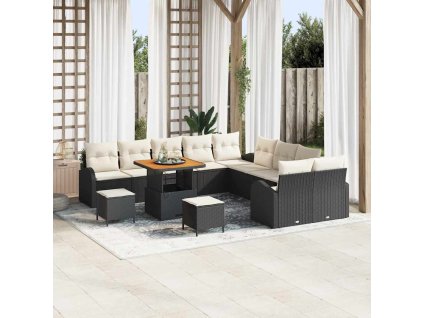 Súprava záhradných pohoviek s vankúšom 13 pcs Čierna Poly ratan 3362450