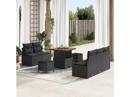 Súprava záhradných pohoviek s vankúšom 8 pcs Čierna Poly ratan 3362464