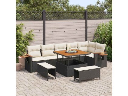 Súprava záhradných pohoviek s vankúšom 9 pcs Čierna a krémová 3363185