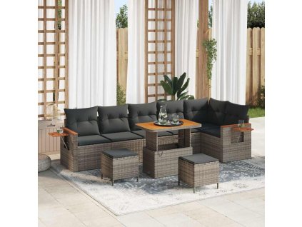 Súprava záhradných pohoviek s vankúšom 9 pcs Sivá 3363198