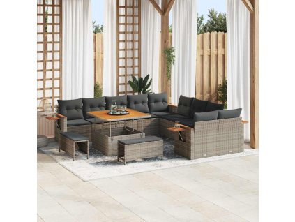 Súprava záhradných pohoviek s vankúšom 13 pcs Sivá 3363228