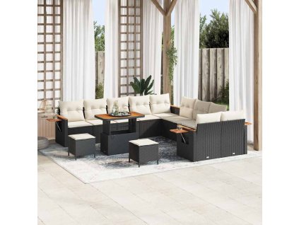 Súprava záhradných pohoviek s vankúšom 13 pcs Čierna a krémová 3363235