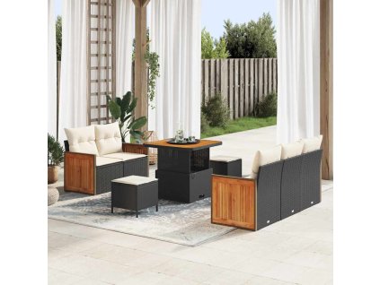 Súprava záhradných pohoviek s vankúšom 8 pcs Čierna a krémová 3363245