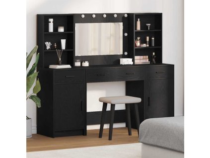 Súprava toaletného stolíka s LED so zásuvkou 3 pcs Čierny dub 3334282