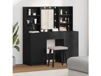 Súprava toaletného stolíka s LED so zásuvkou 3 pcs Čierny dub 3334291