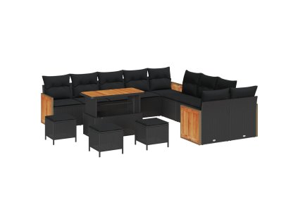 Súprava záhradných pohoviek s vankúšom 14 pcs Čierna 3363369