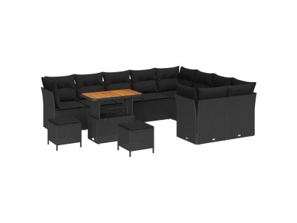 Súprava záhradných pohoviek s vankúšom 12 pcs Čierna 3363474
