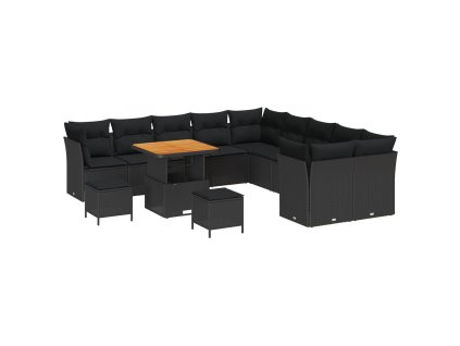 Súprava záhradných pohoviek s vankúšom 13 pcs Čierna polyratan 3363489