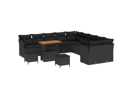 Súprava záhradných pohoviek s vankúšom 13 pcs Čierna 3363494
