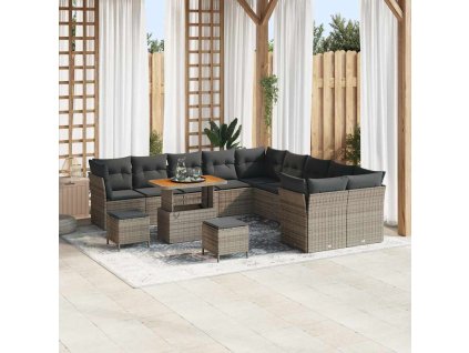 Súprava záhradných pohoviek s vankúšom s úložiskom 13 pcs Sivá 3363498