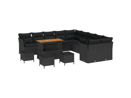 Súprava záhradných pohoviek s vankúšom 14 pcs Čierna polyratan 3363499