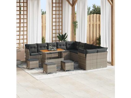 Súprava záhradných pohoviek s vankúšom 14 pcs Sivá polyratan 3363503