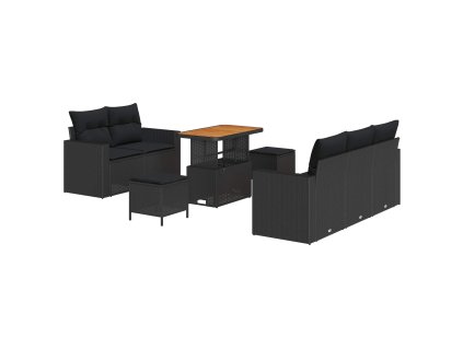 Súprava záhradných pohoviek s vankúšom 8 pcs Čierna polyratan 3363509