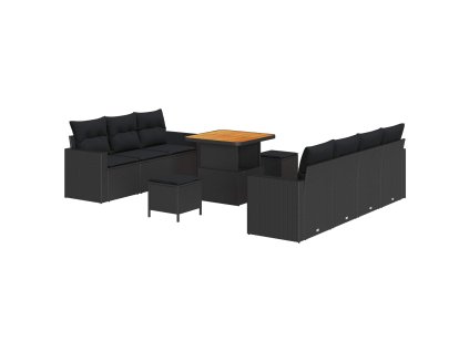 Súprava záhradných pohoviek s vankúšom 10 pcs Čierna 3363524