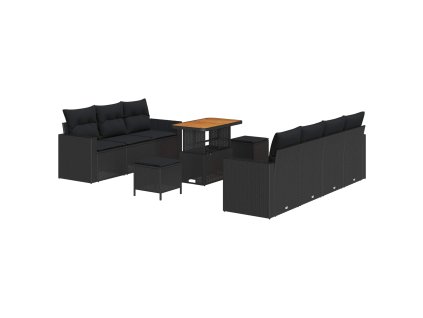 Súprava záhradných pohoviek s vankúšom 10 pcs Čierna 3363529