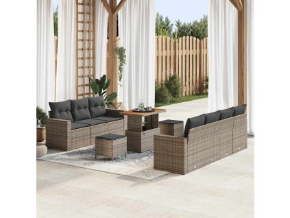 Súprava záhradných pohoviek s vankúšom s úložiskom 10 pcs Sivá 3363533