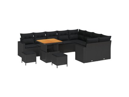 Súprava záhradných pohoviek s vankúšom 12 pcs Čierna 3363599