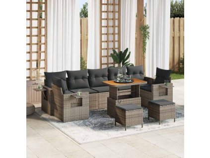 Súprava záhradných pohoviek s vankúšom 13 pcs Sivá polyratan 3363683