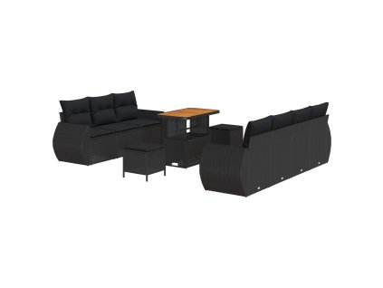 Súprava záhradných pohoviek s vankúšom 10 pcs Čierna polyratan 3363789
