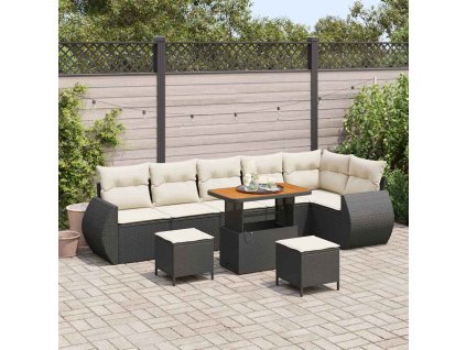 Súprava záhradných pohoviek 9 pcs Čierna a krémová Poly Ratan 3363845