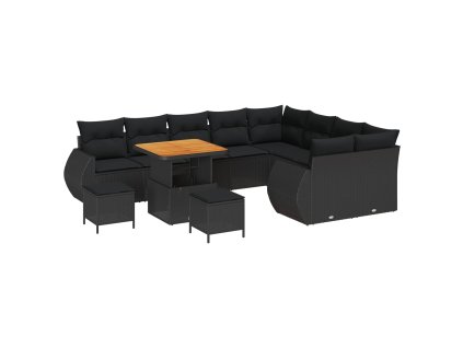 Súprava záhradných pohoviek s vankúšom 12 pcs Čierna Poly Ratan 3363859