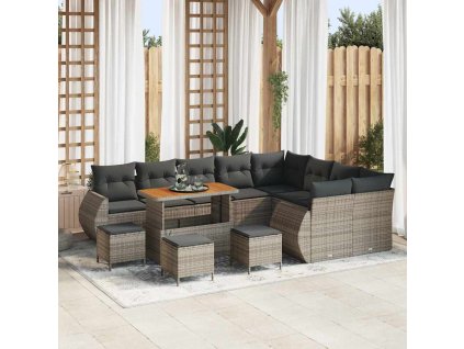 Súprava záhradných pohoviek s vankúšom 13 pcs Sivá Poly Ratan 3363873