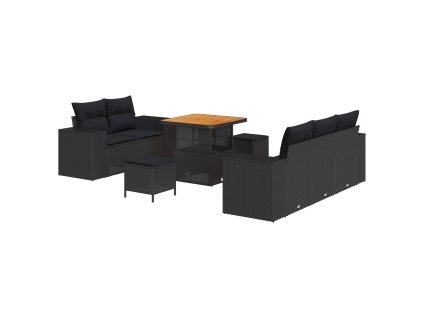 Súprava záhradných pohoviek s vankúšom 8 pcs Čierna Poly Ratan 3363894