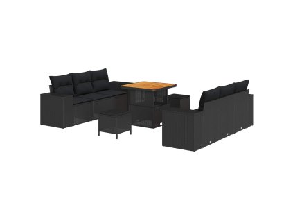 Súprava záhradných pohoviek s vankúšom 9 pcs Čierna Poly Ratan 3363904
