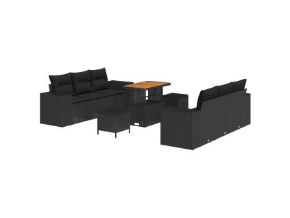Súprava záhradných pohoviek s vankúšom 9 pcs Čierna Poly Ratan 3363909