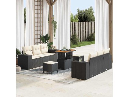 Súprava záhradných pohoviek 9 pcs Čierna a krémová Poly Ratan 3363910